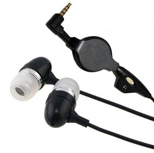 Retractable Sound Isolating In ear Earbuds Earphones Hands-free Headset w Microphone for Motorola Cliq 2 MB611, Backflip, XPRT, CLIQ XT MB501, TITANIUM