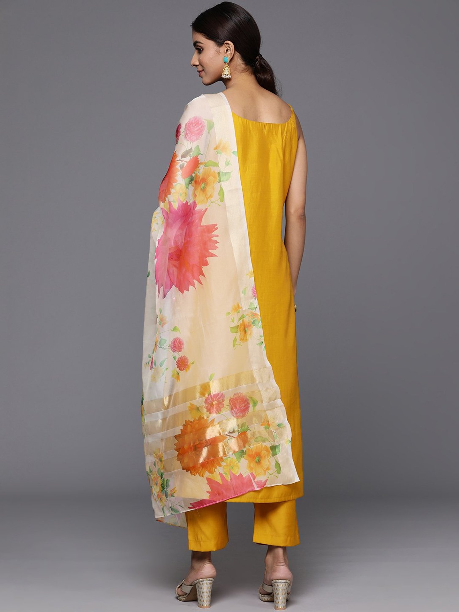 Varanga Mustard Embroidered Kurta Pant Set With Dupatta