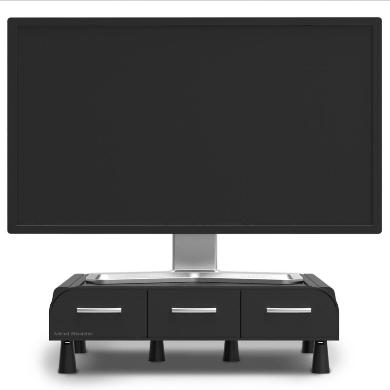 2.7" Monitor Stand with 3 Drawers Black - Mind Reader