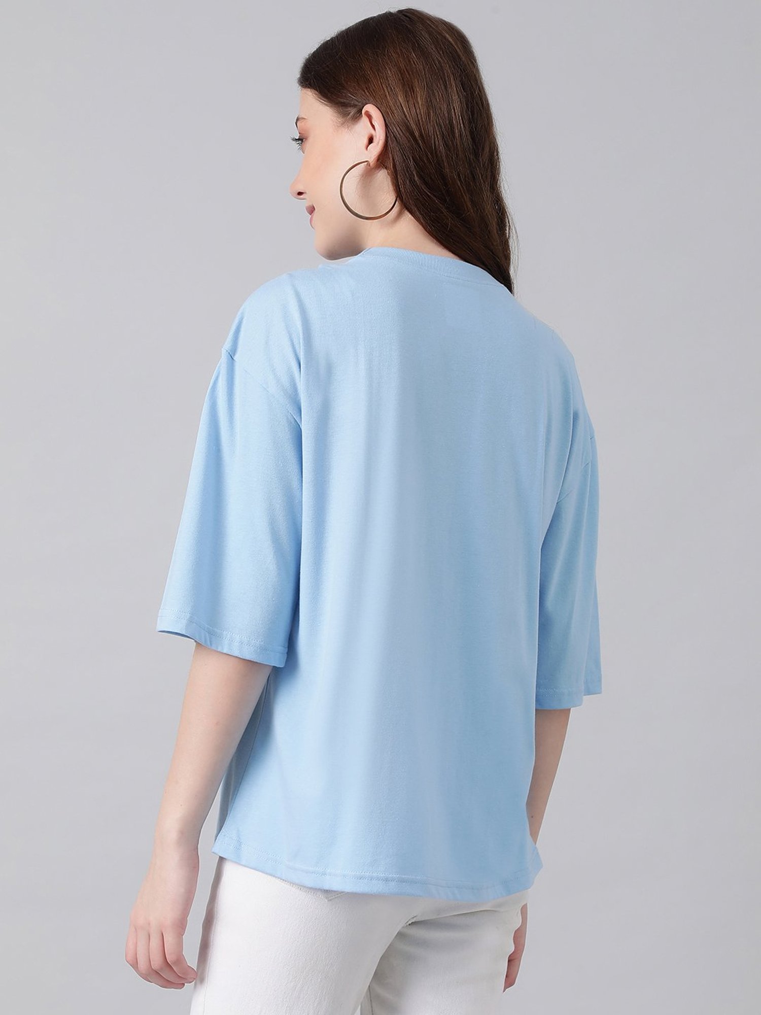 Kotty Light blue Printed Oversized T-Shirt