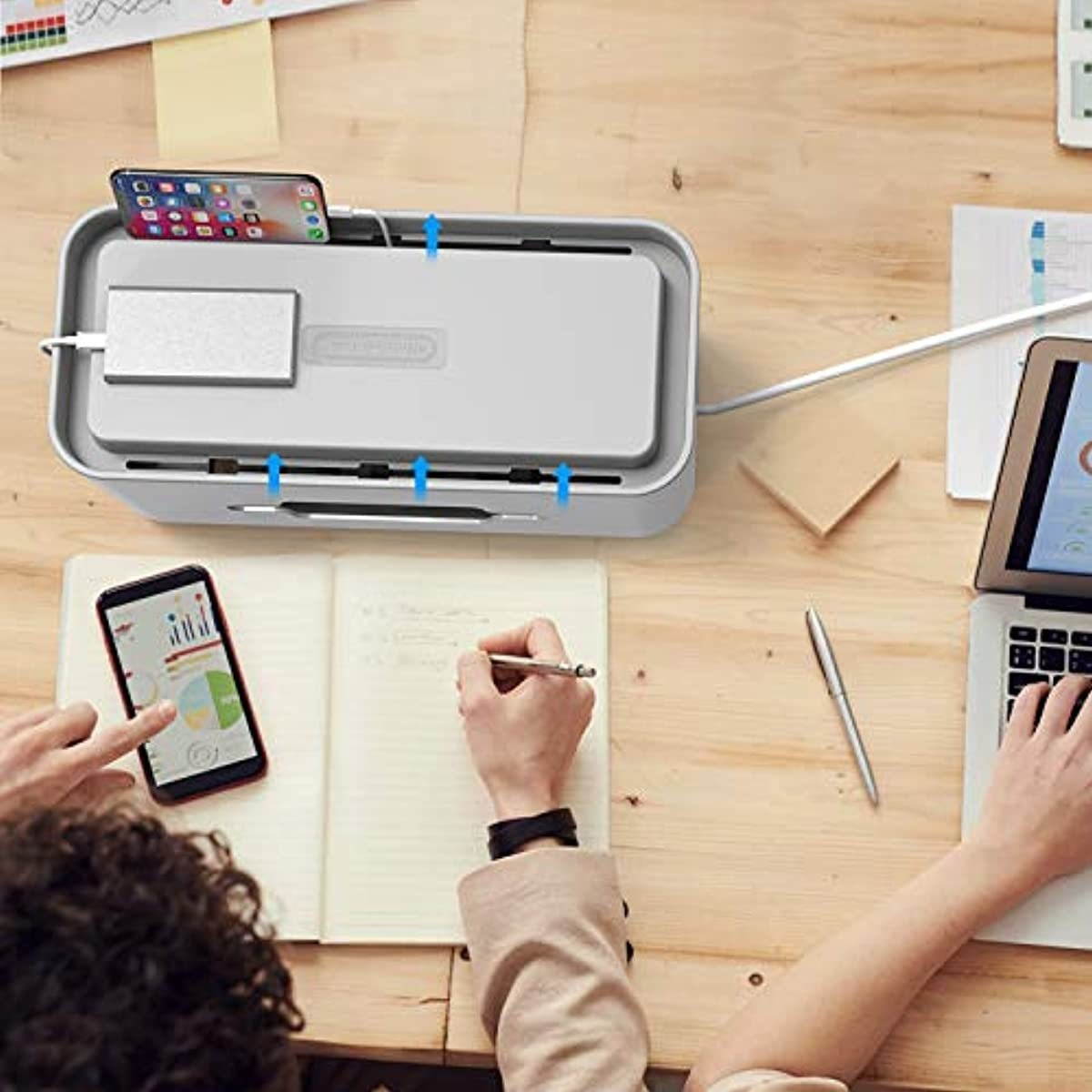 NTONPOWER Cable Management Box Cord Organizer Box Power Strip Cover with Phone Tablet Holder Stand 17 X 7.1 X 6.3 inches Super Large Hide Cable Box for Home Office Desktop Entertainment Center - Gray