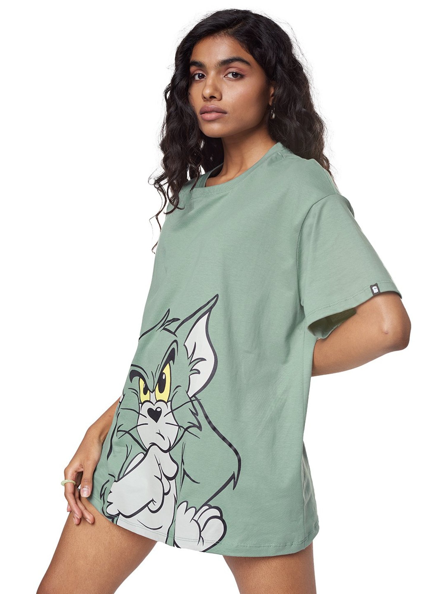 The Souled Store Green Tom & Jerry Print Oversized T-Shirt