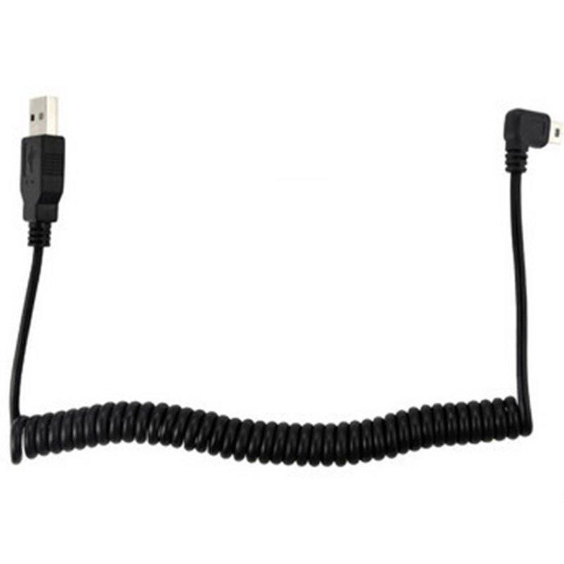5Ft Spiral Coiled USB MINI 5Pin 5P right angle Male to USB 2.0 A male plug Cable