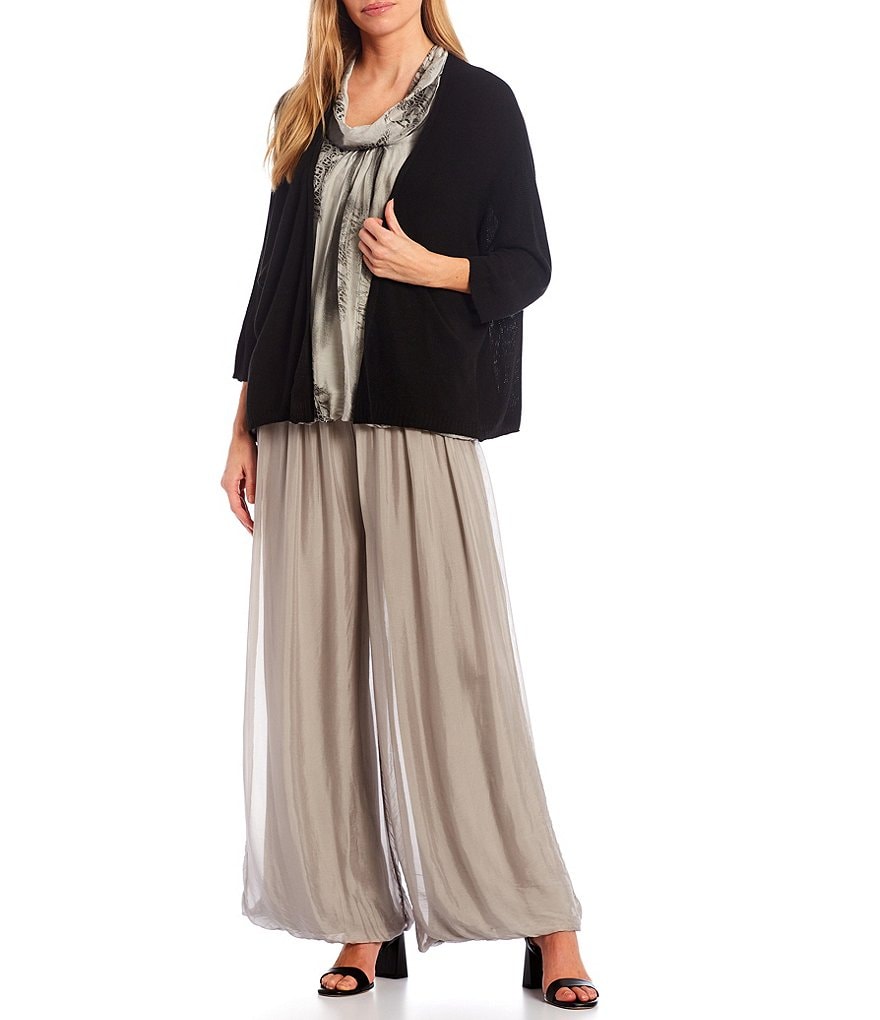 M Made in Italy 3/4 Sleeve Open Front Knit Cardigan