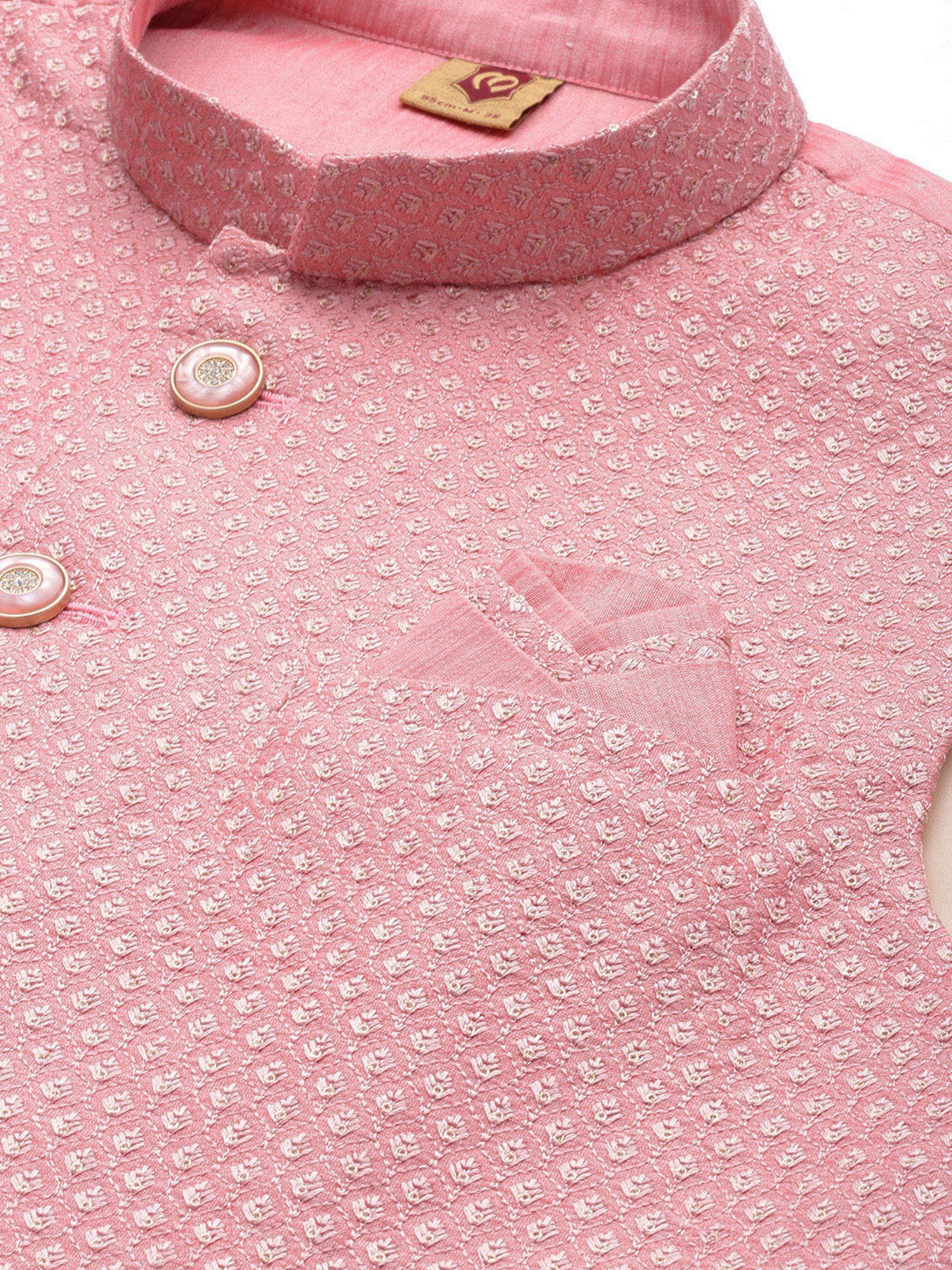 Manyavar Peach Regular Fit Self Design Nehru Jacket