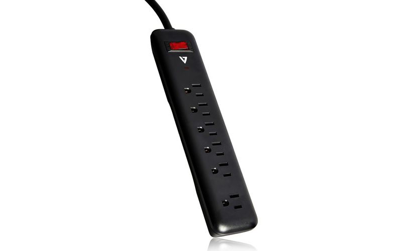 V7 6-Outlet Home/Office Surge Protector, 900 Joules - Black - 900 J - 120 V AC Input