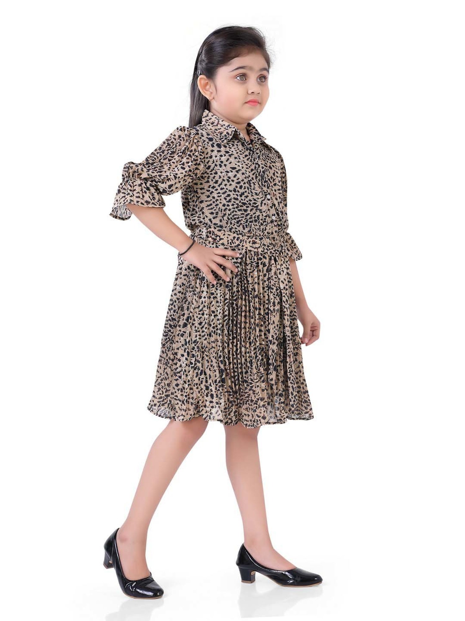 poplins Kids Brown Cotton Printed Dress
