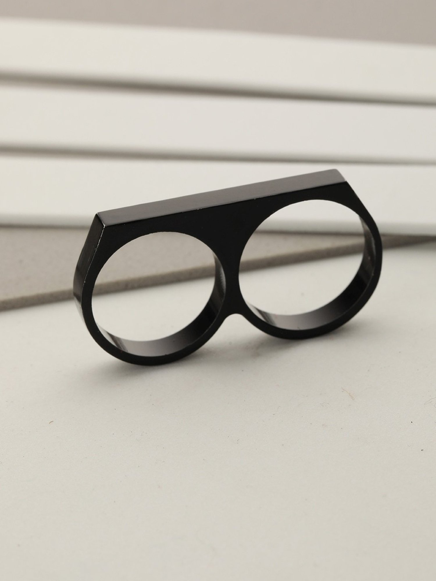 Bold by Priyaasi Black Knuckle Two-Finger Ring
