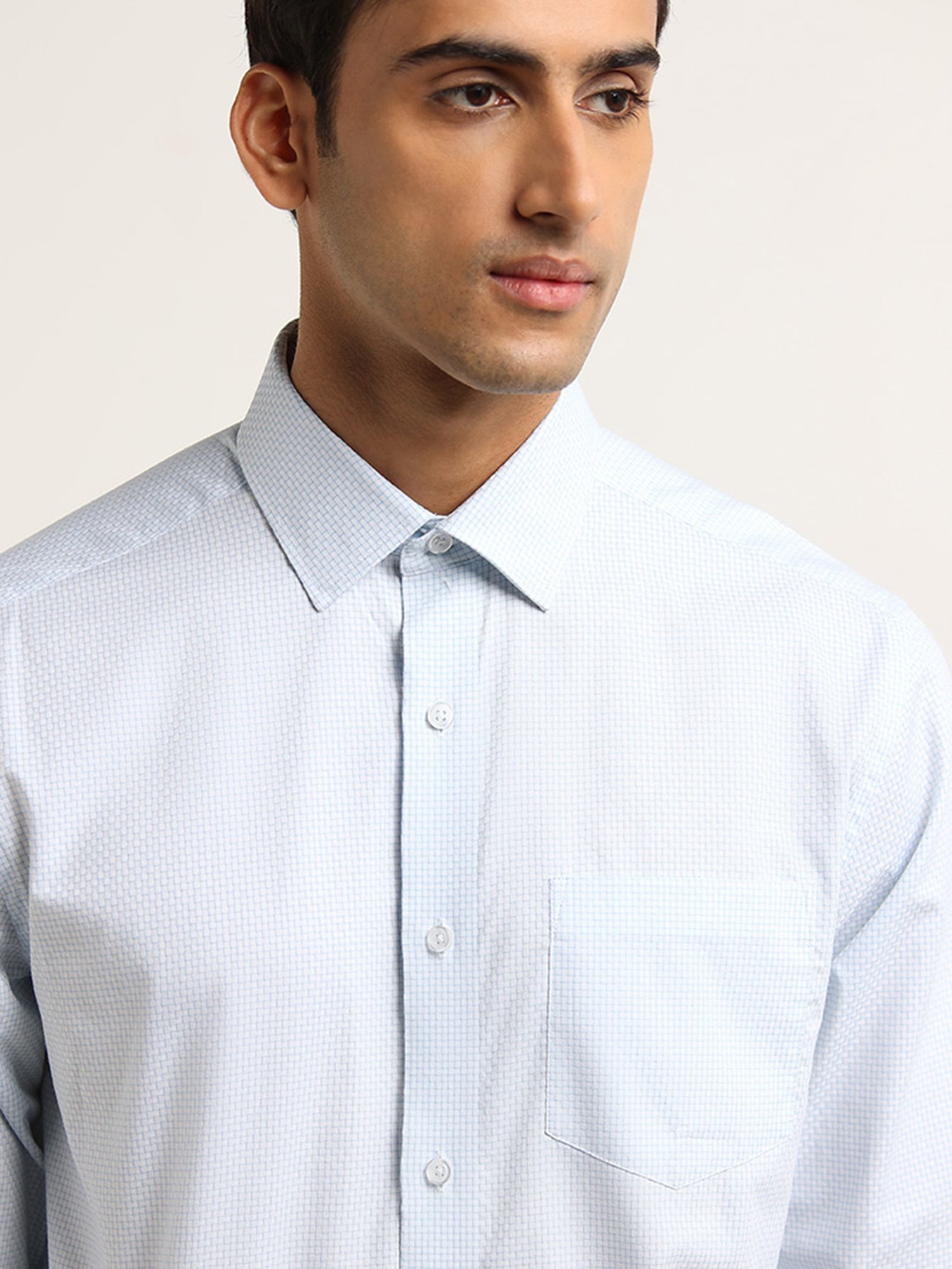 WES Formals by Westside Light Blue Checkered Print Relaxed Fit Shirt