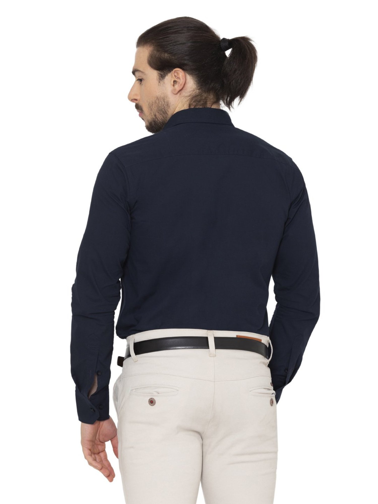 Allen Cooper Blue Cotton Regular Fit Shirts