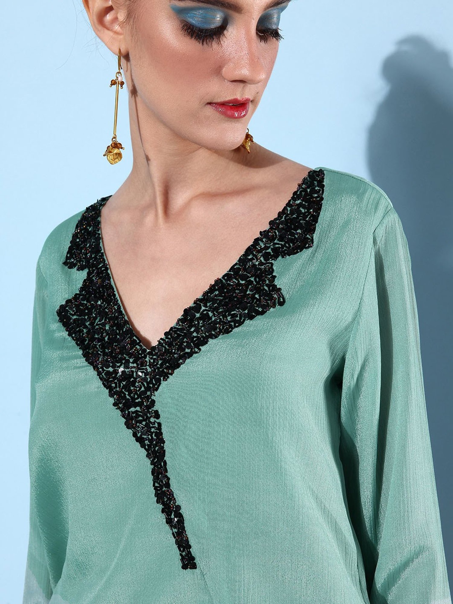 QUIERO Green Embellished Top