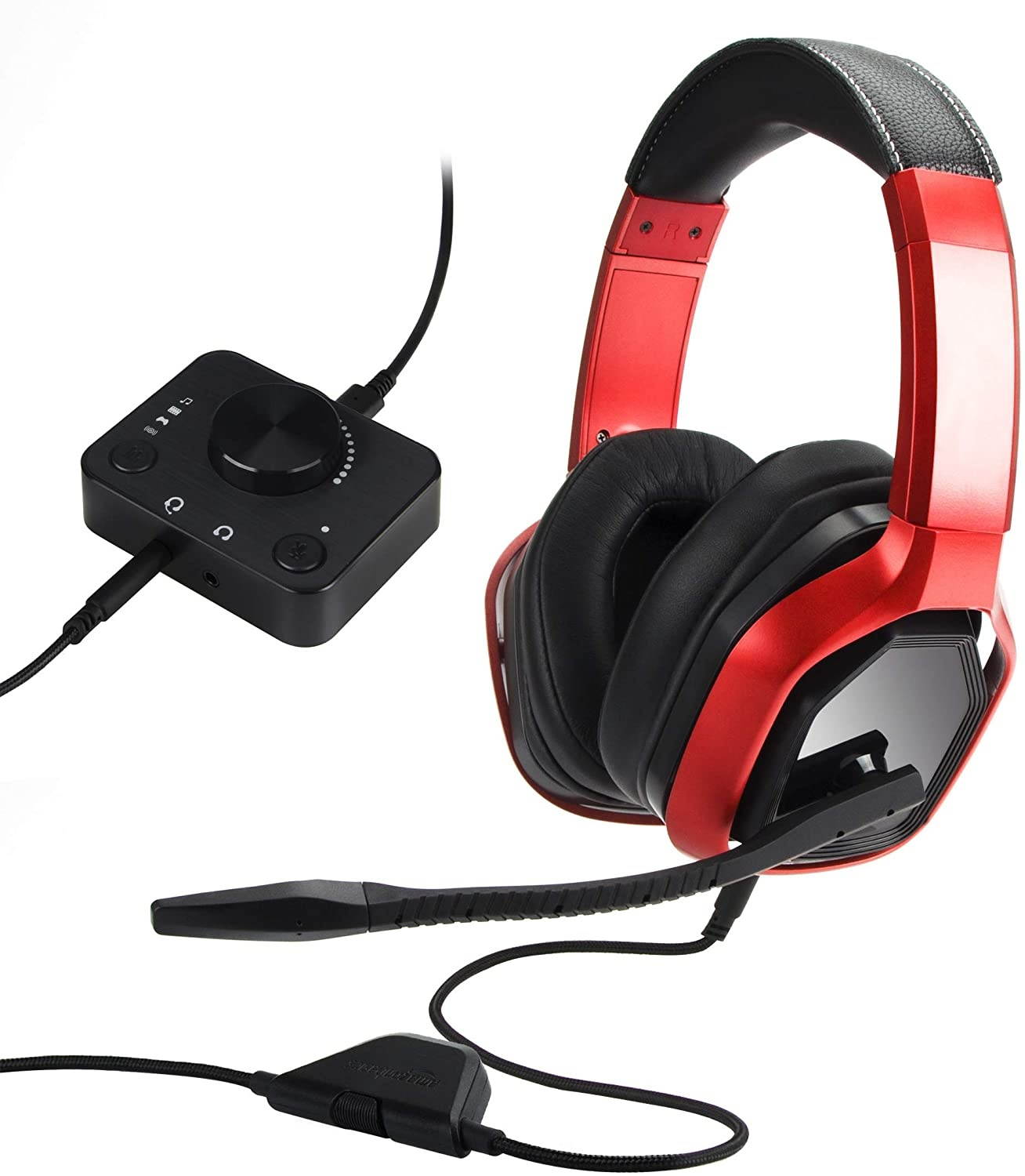 AmazonBasics Premium Gaming Headset for PC and Consoles (Xbox, PS4) with Desktop Mixer &ndash; Red