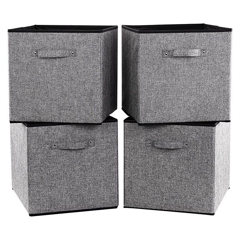 4 Pack Gray Fabric Foldable Cubes Strorage Bin Baskets Organizer Container with Strong Handles Size 13 x 15 x 13 inch