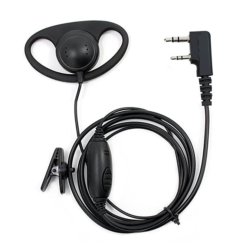 2 Pin D Shape Security Clip-Ear Earphone Headset Compatible with Retevis Kenwood PUXING UV5R UV82 888S H777 Radio with PTT MIC (10 Pack)