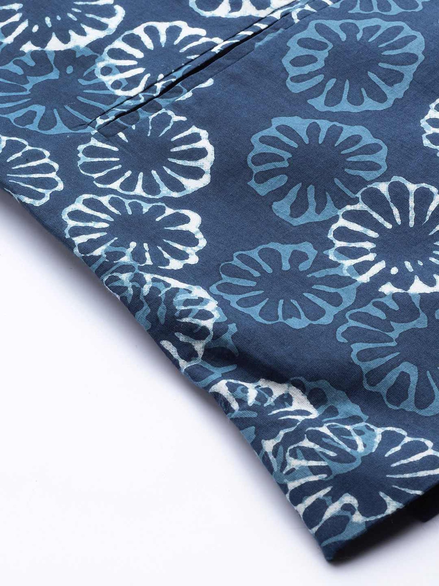 See Designs Blue Cotton Regular Fit Printed Nehru Jacket