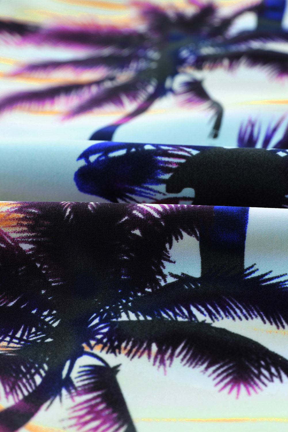 Black Plant Print Zip Front Half Sleeve One Piece Swimsuit