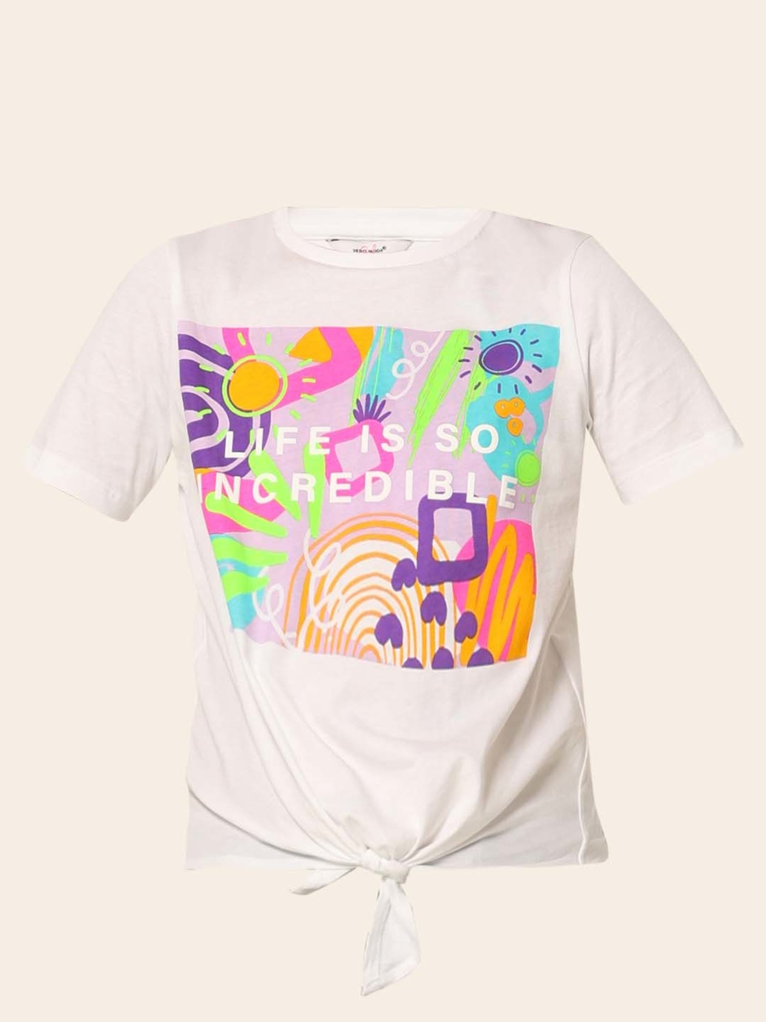VERO MODA GIRL White Cotton Printed T-Shirt