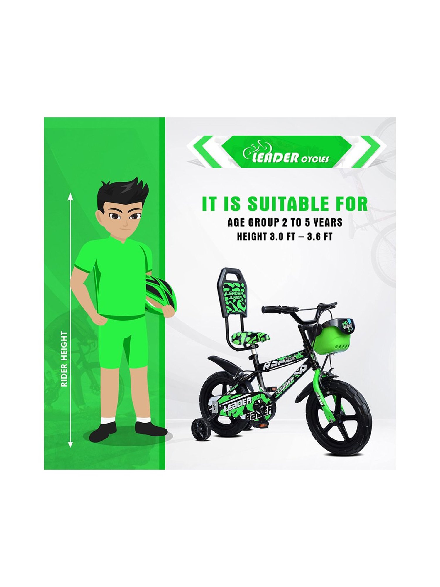 Leader Racer Bicycles (Fluro Green) Size - 14T