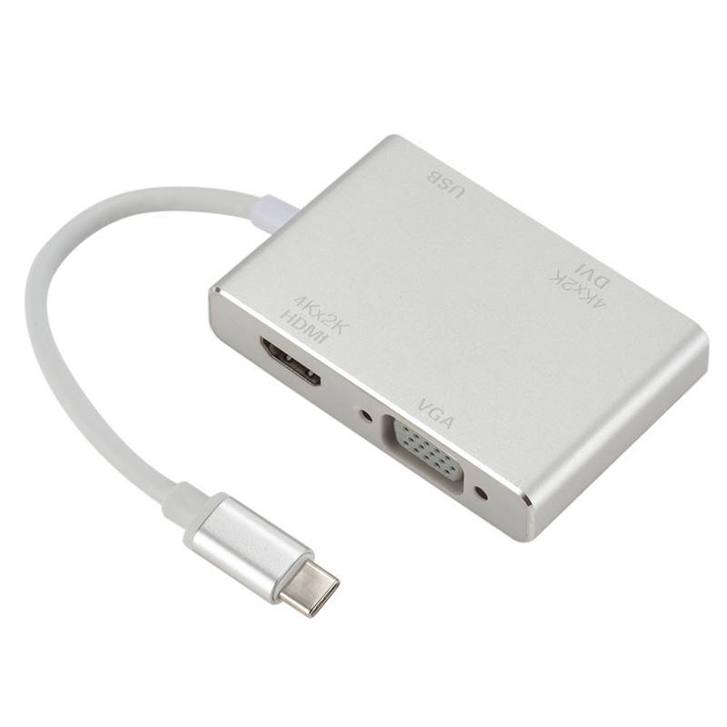 4 in 1 Type C Male to HDMI VGA DVI USB 3.0 Female Converter Adapter Support 4K 1080P for Macbook Google Chromebook Pixel