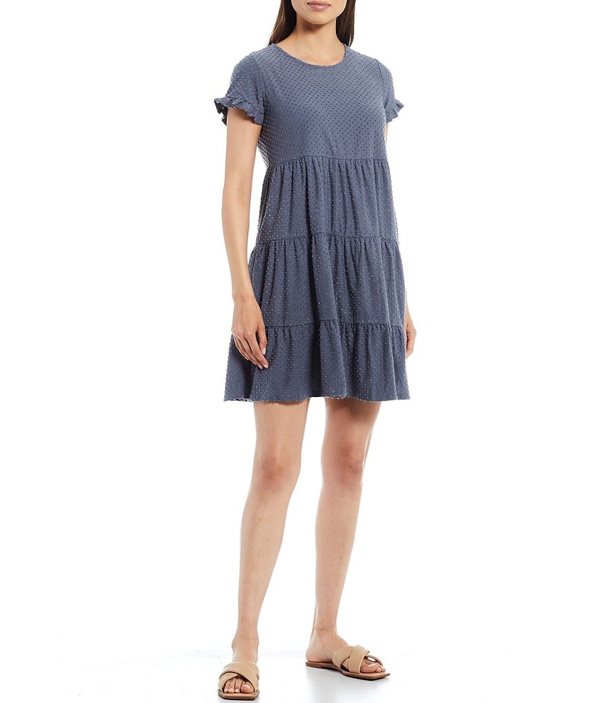 Sugarlips Roam Around Swiss Dot Crew Neck Short Sleeve Tiered Babydoll Dress