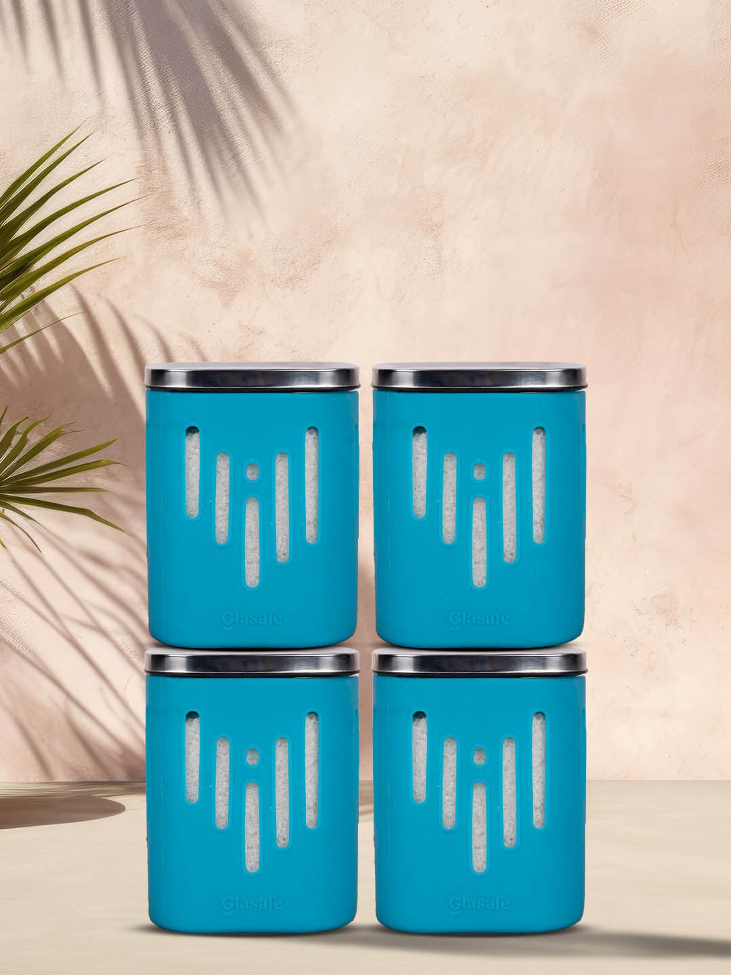 Glasafe 'O' Grip Tranquil Teal Borosilicate Containers - Set of 4 (900ml)