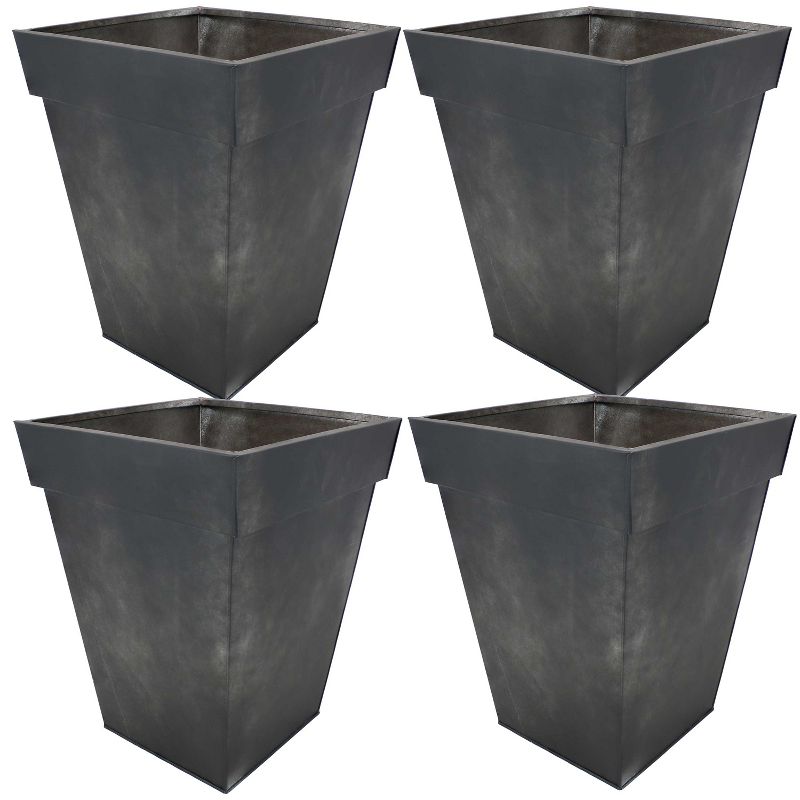 Sunnydaze Modern Decorative Indoor/Outdoor Galvanized Steel Planters for Planting Flowers, Plants and Herbs - 13.75" Square - Charcoal - 4-Pack