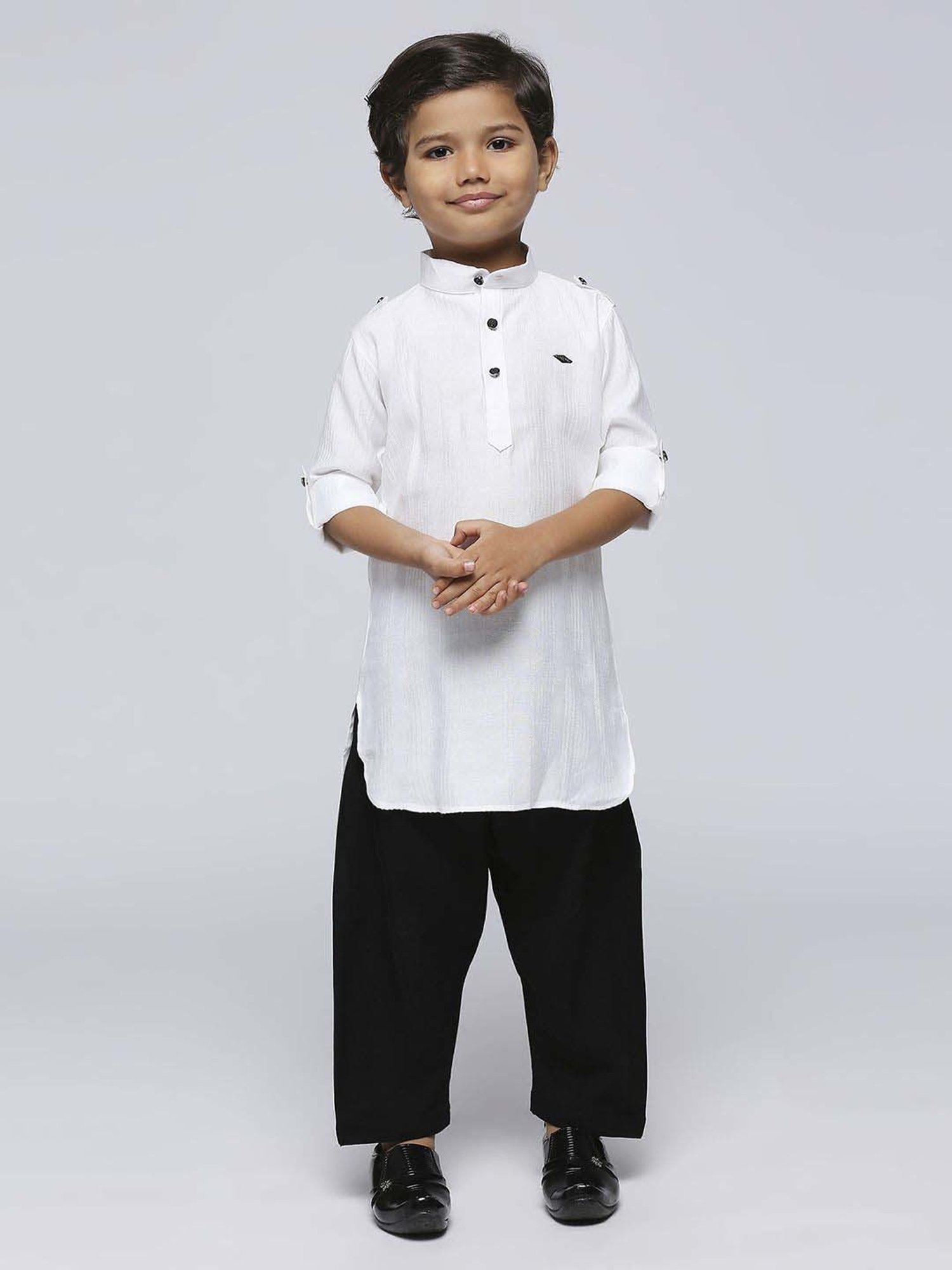 Kids Island Boys White Cotton Solid Full Sleeves Kurta Set