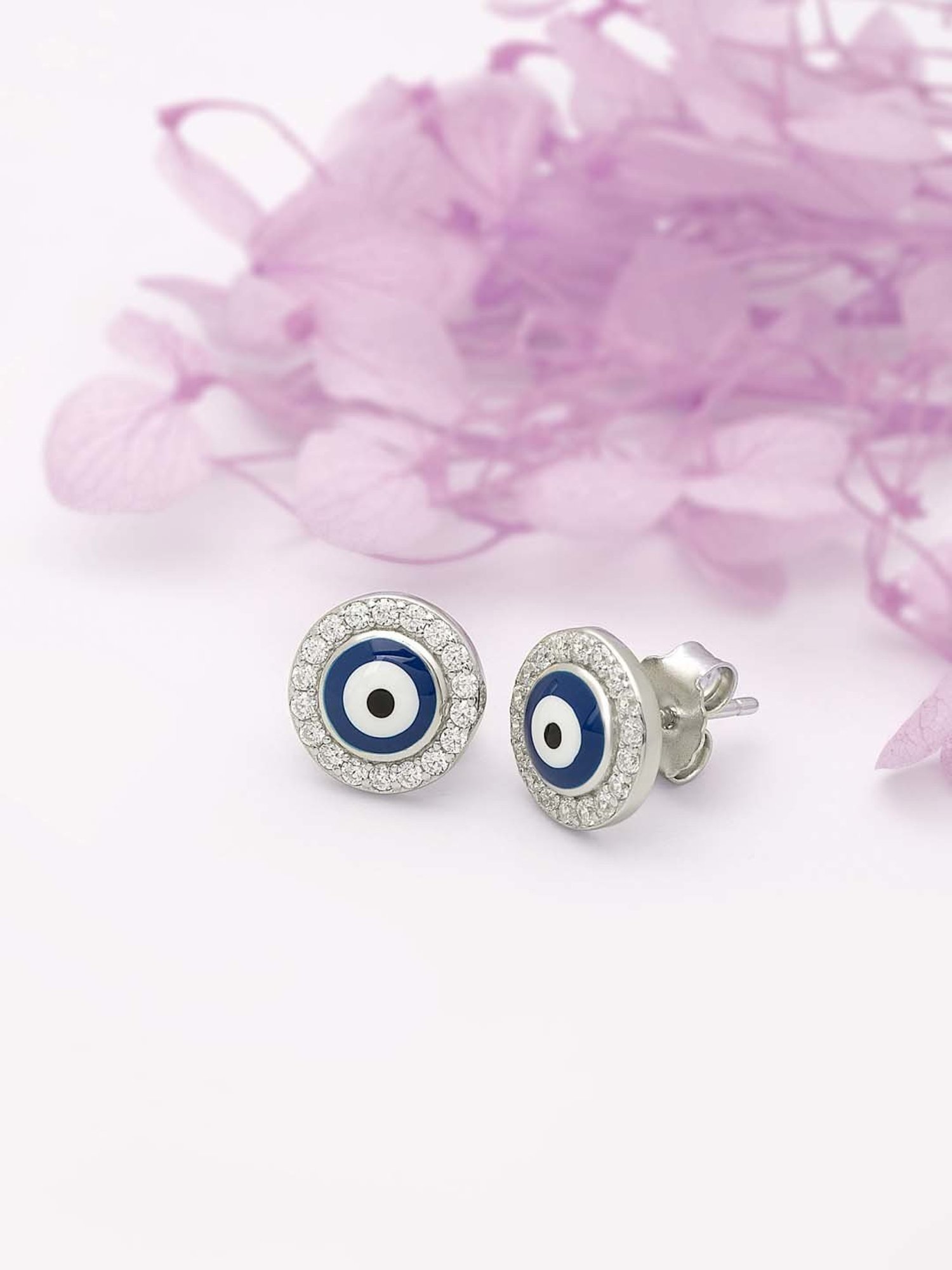 Silberry 925 Sterling Silver Blue Evil Eye Stud Earrings for Women