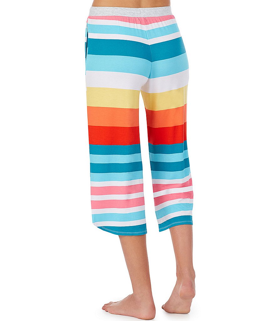 Peanuts Striped Print Jersey Knit Sleep Capri Drawstring Pants