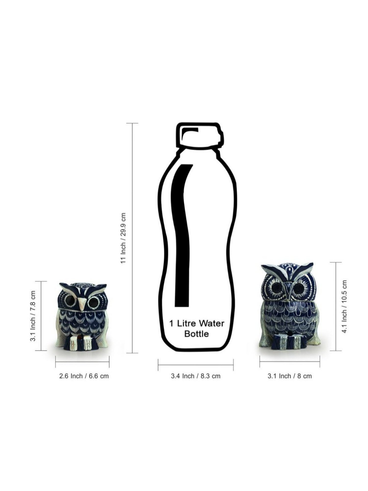 ExclusiveLane Hand-painted Blue & Off-White Eucalyptus Wood The Resting Owl Showpiece - Set of 2