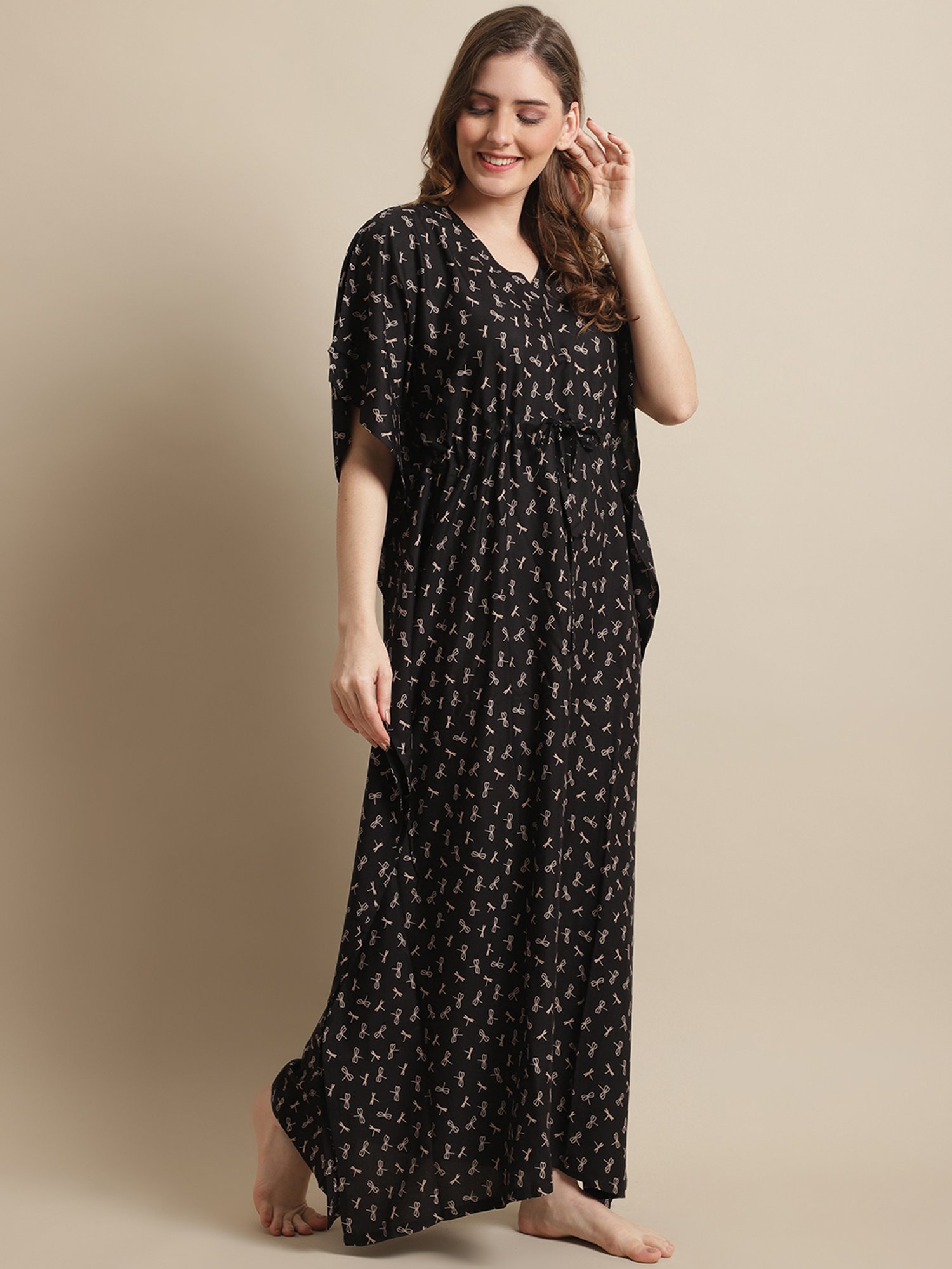 Boston Club Black Printed Kaftan