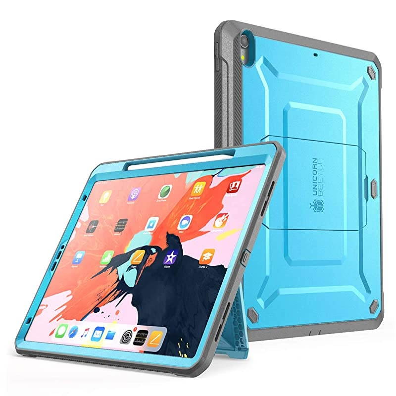UB Pro Series Case for iPad Pro 11 2018 Release Support Pencil Charging with Builtin Screen Protector FullBody Rugged Kickstand Protective Case Blue