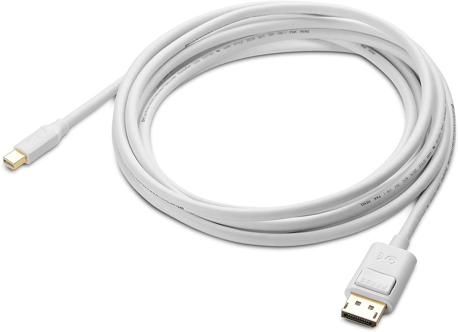 Cable Matters 4K Mini DisplayPort to DisplayPort Cable (DisplayPort to Mini DisplayPort) in White 10 Feet - 4K 60Hz 2K 144Hz Monitor Support
