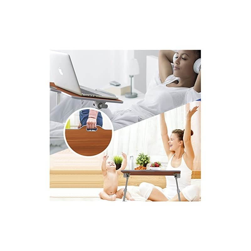 Laptop Stand  Foldable Laptop Table wTop Handle Adjustable Height Desk Serving Tray on Couch Standing Dining Table on Sofa Ideal for Reading Working Studying American CherryLarge