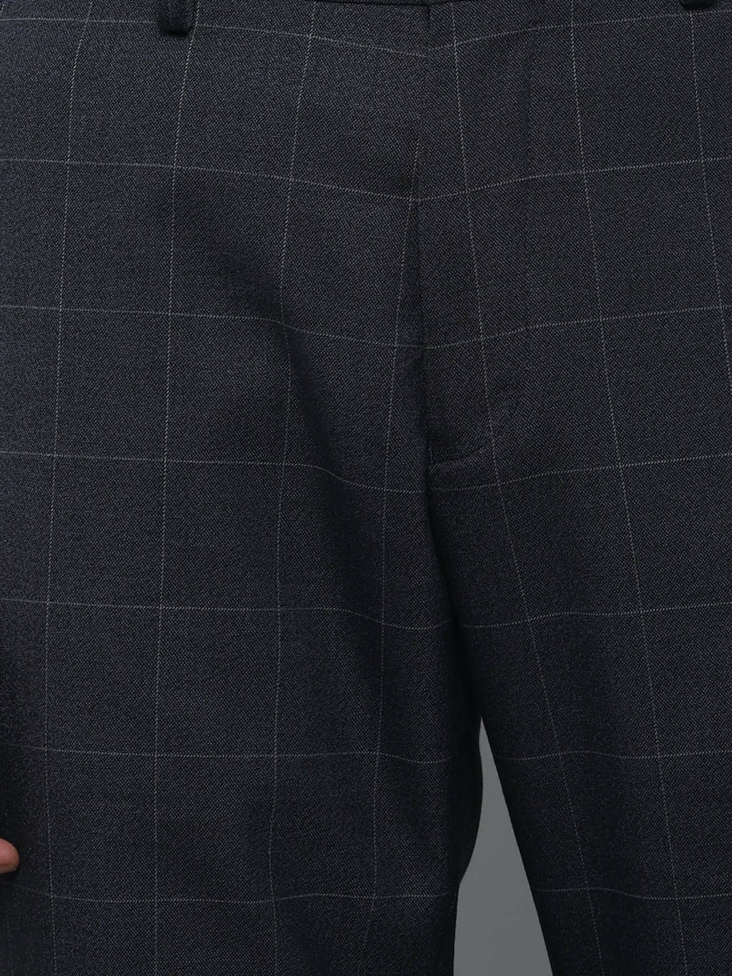 Louis Philippe Black Slim Fit Checks Trousers