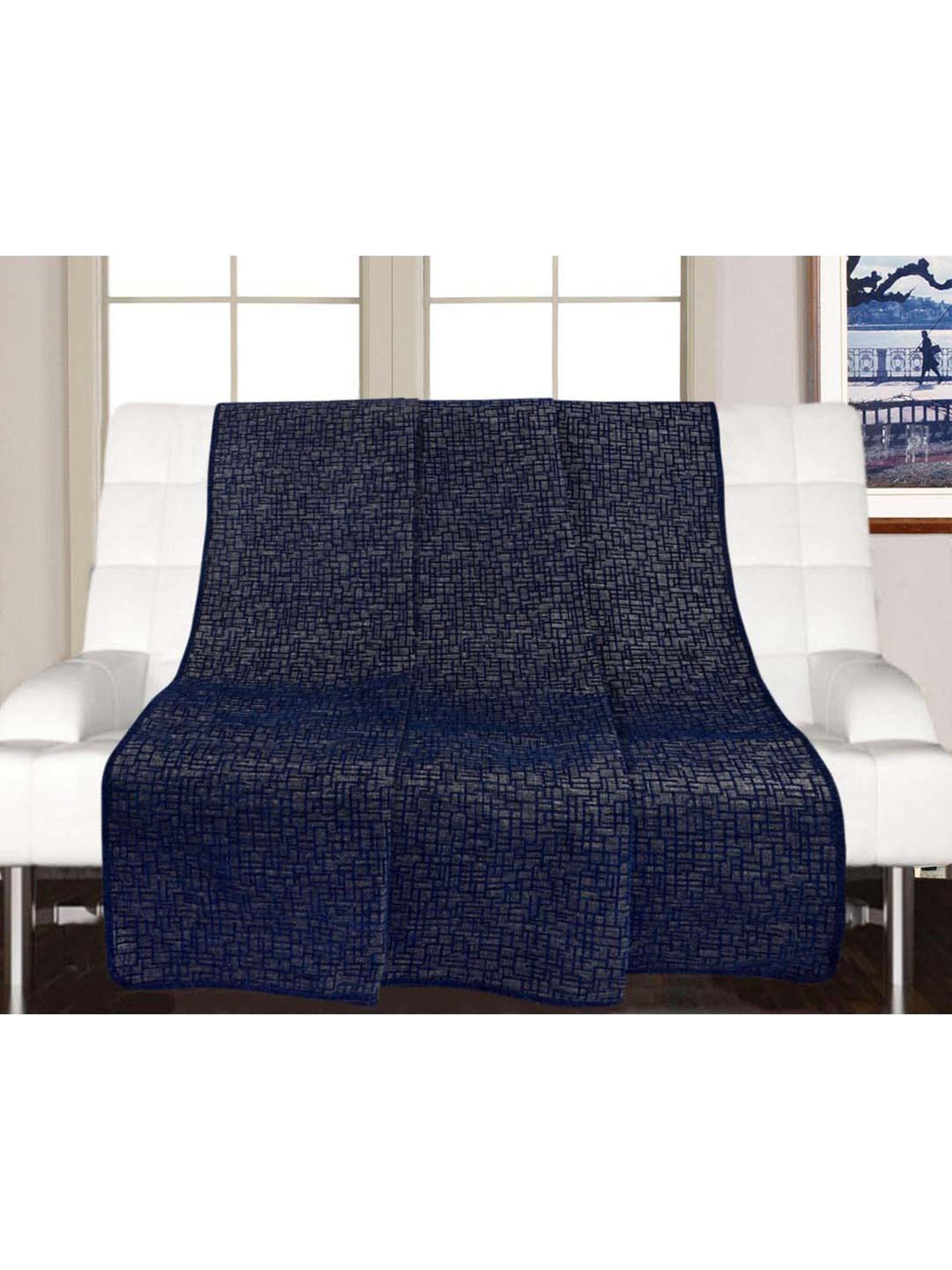 Nestasia Red & Cream Chevron Cotton Knitted Throw blanket with texture for Living Room or Bedroom