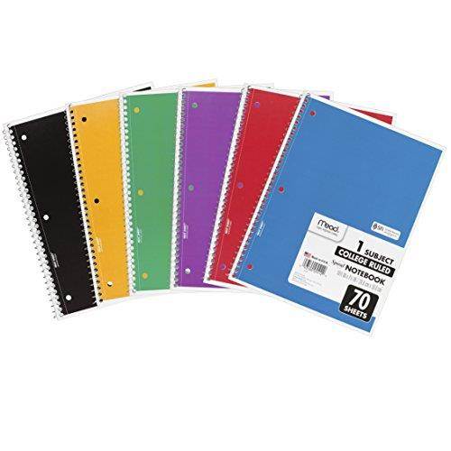 Mead Spiral Notebook College Rule 10 1/2" x 8" 70 Pages 6 Books/Pack 73065