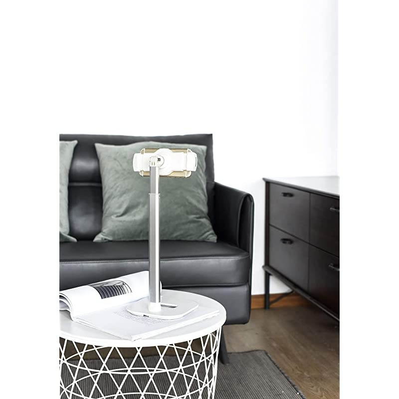 Aluminum Cell Phone Tablet Stand Folding 360&deg; Swivel Extended to 18quot fits 411quot Display TabletsSmartphones Designed for Kitchen Office Showroom Vloger Youtuber Pearl White