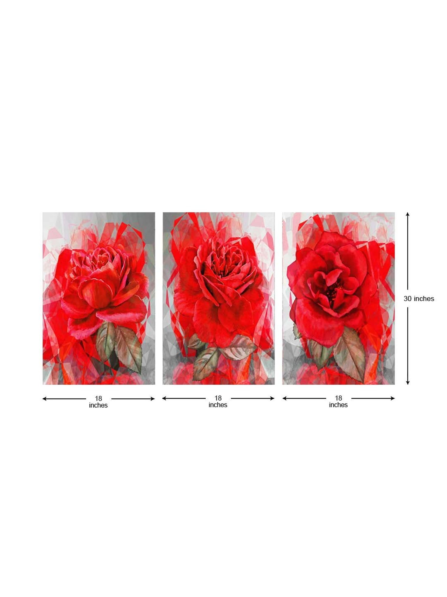 999Store Red & Grey Roses Art 3 Frame Canvas Paintings