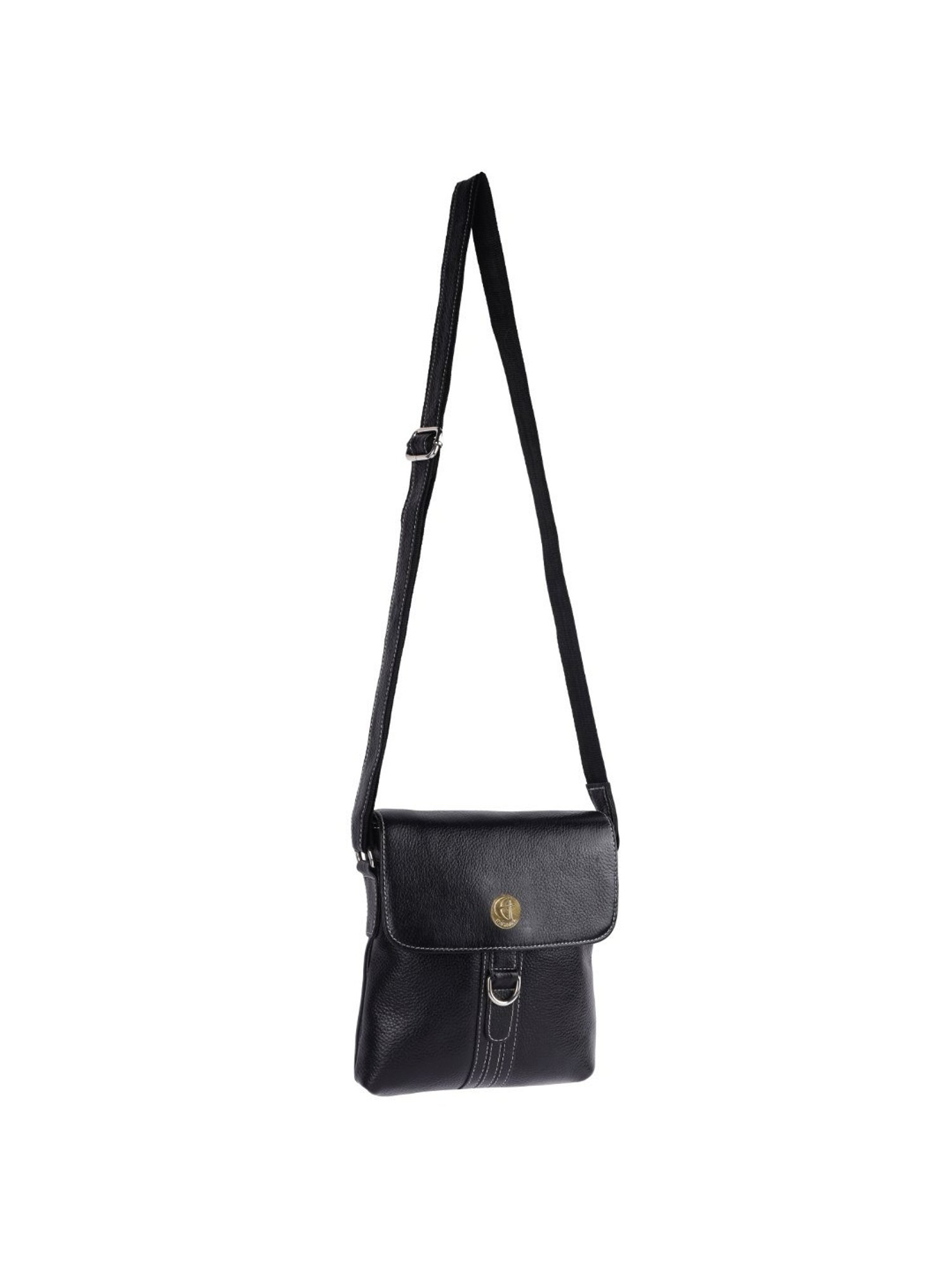 HiLEDER Black Textured Medium Leather 8 inch Cross Body Bag