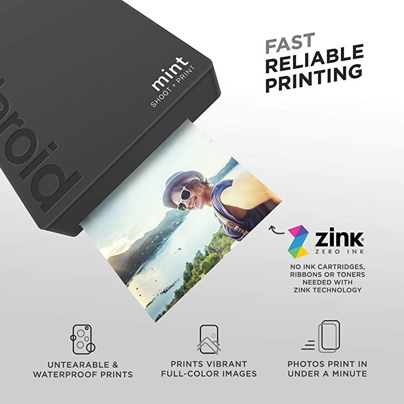 Polaroid Mint Instant Print Digital Camera Black Prints on  2x3 StickyBacked Photo Paper