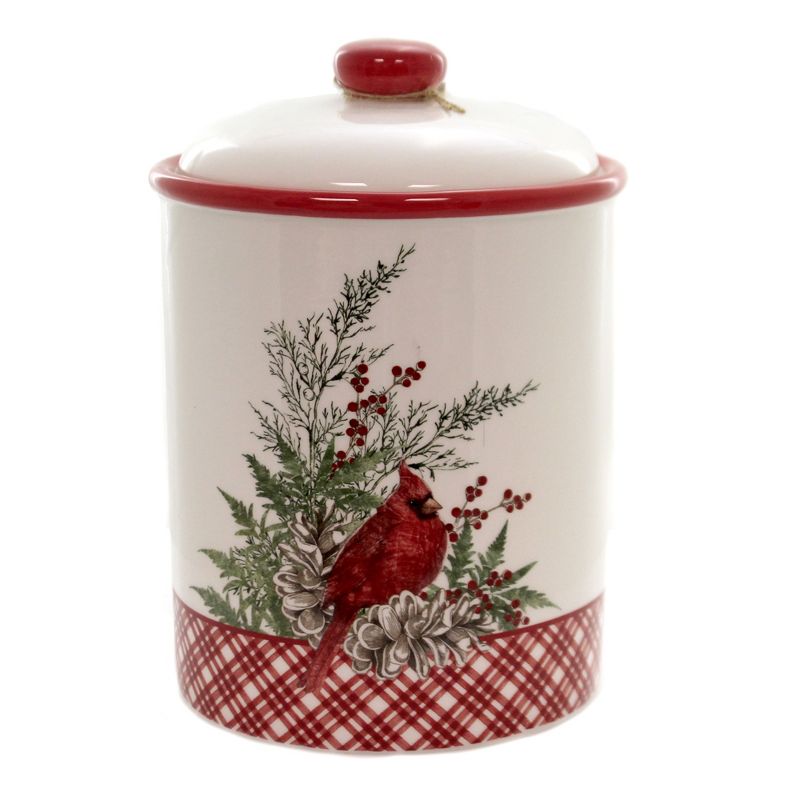 Tabletop 9.5" Cardinal Cookie Jar Christmas Pinecone Berries Park Designs  -  Food Storage Containers