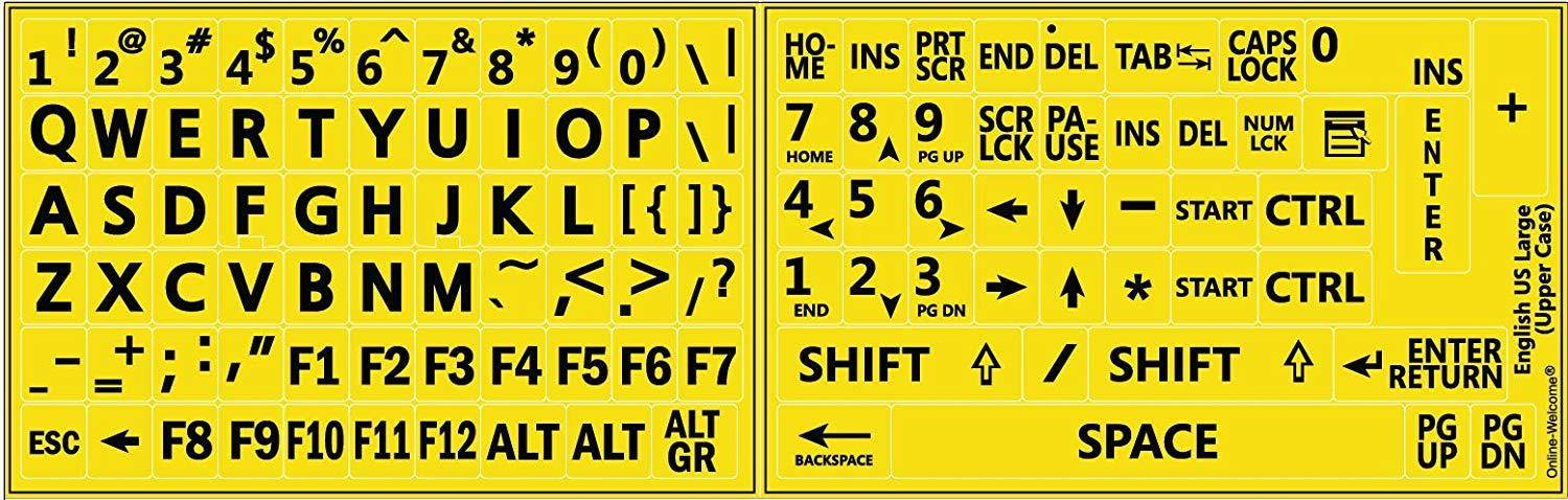 Five 5 English US Large Print Letters Keyboard Stickers Black Yellow White Gray Backgrouns 5 Colors in One Order