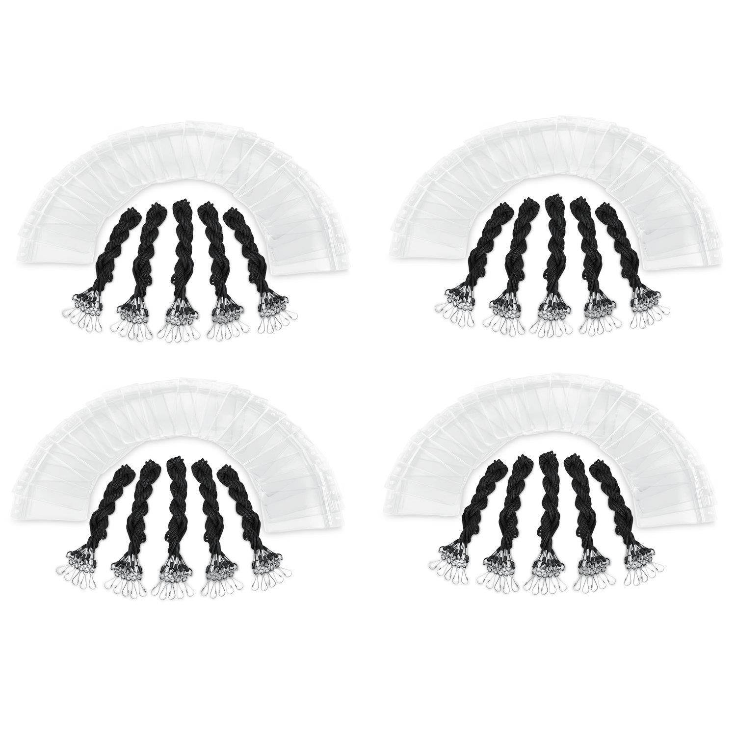 MIFFLIN Vertical ID Name Badge Holder with Woven Lanyard (Satin Black Non-Breakaway, 100 Pack)