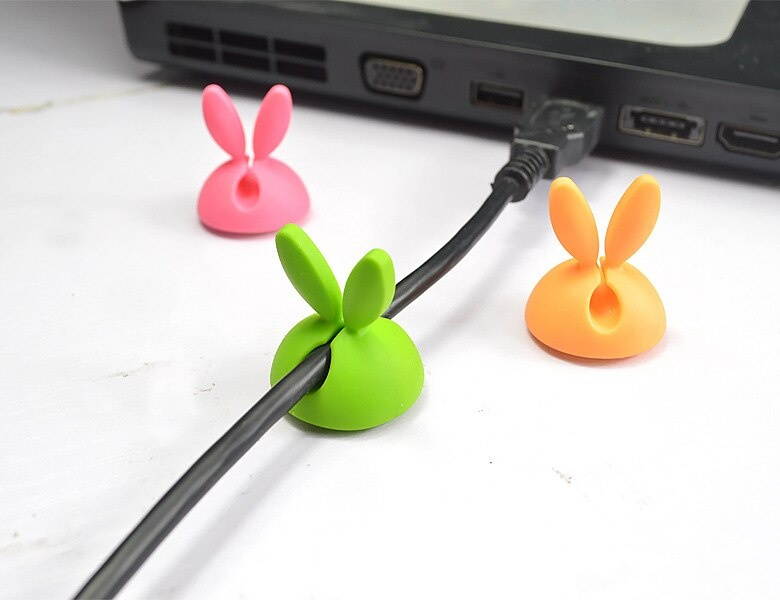 est 4pcs/Lot rabbit ear silicone desktop winder cable organizer cable Home office computer headphone bobbin wires holder