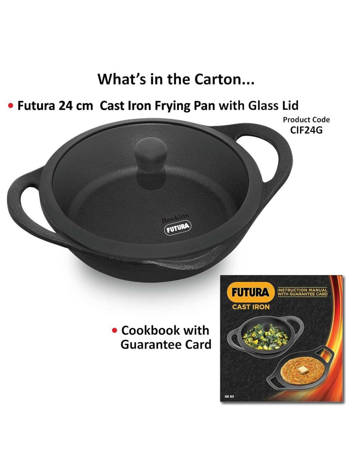 Hawkins Black Cast Iron 24 cm Futura Omlette Frying Pan (Cif24G) (1.8 L)