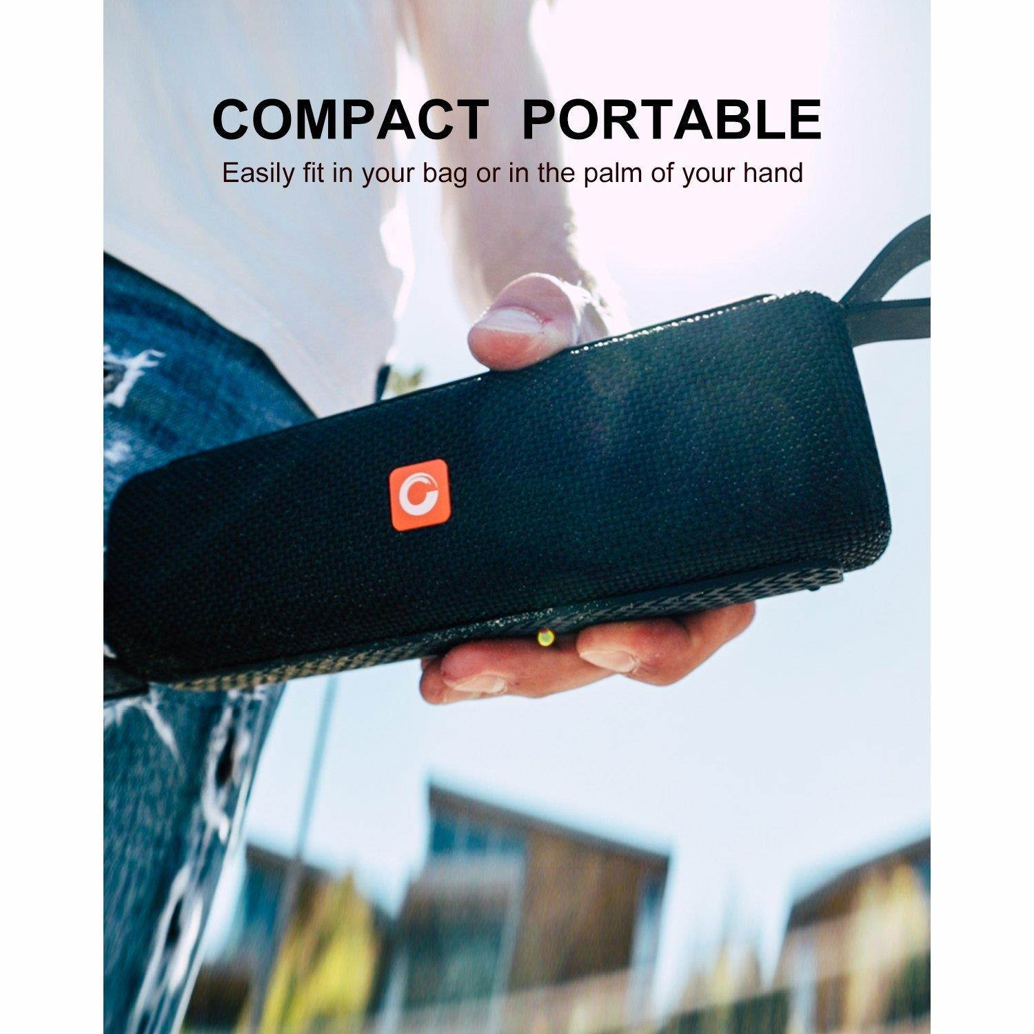 DOSS E-go II Portable Bluetooth Speakers with Superior Sound and Extra Bass, IPX6 Waterproof, Built-in Mic, 12W Driver, 12-Hour Playtime, Wireless Speakers for Phone, Computers, TV and More - (Black)