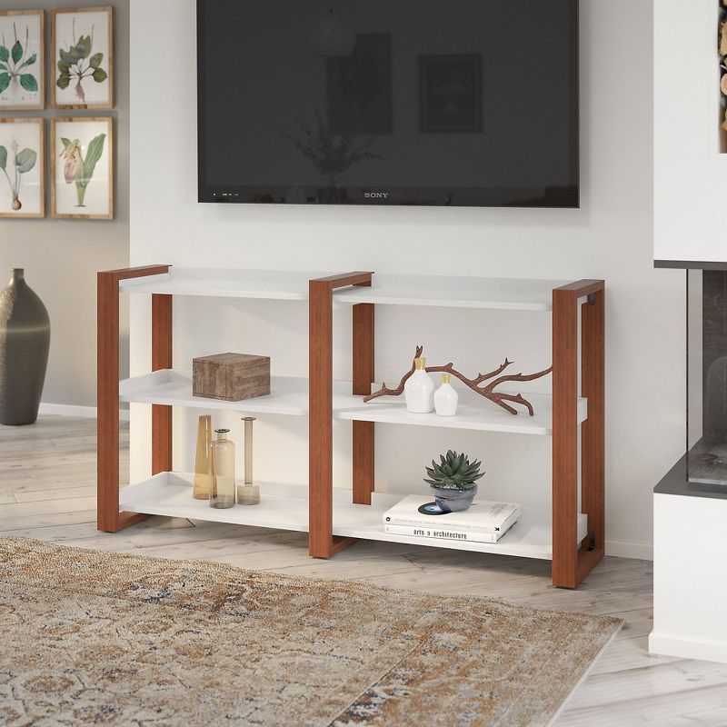 Voss Console Table with Shelves Cotton White/Serene Cherry - Kathy Ireland Home