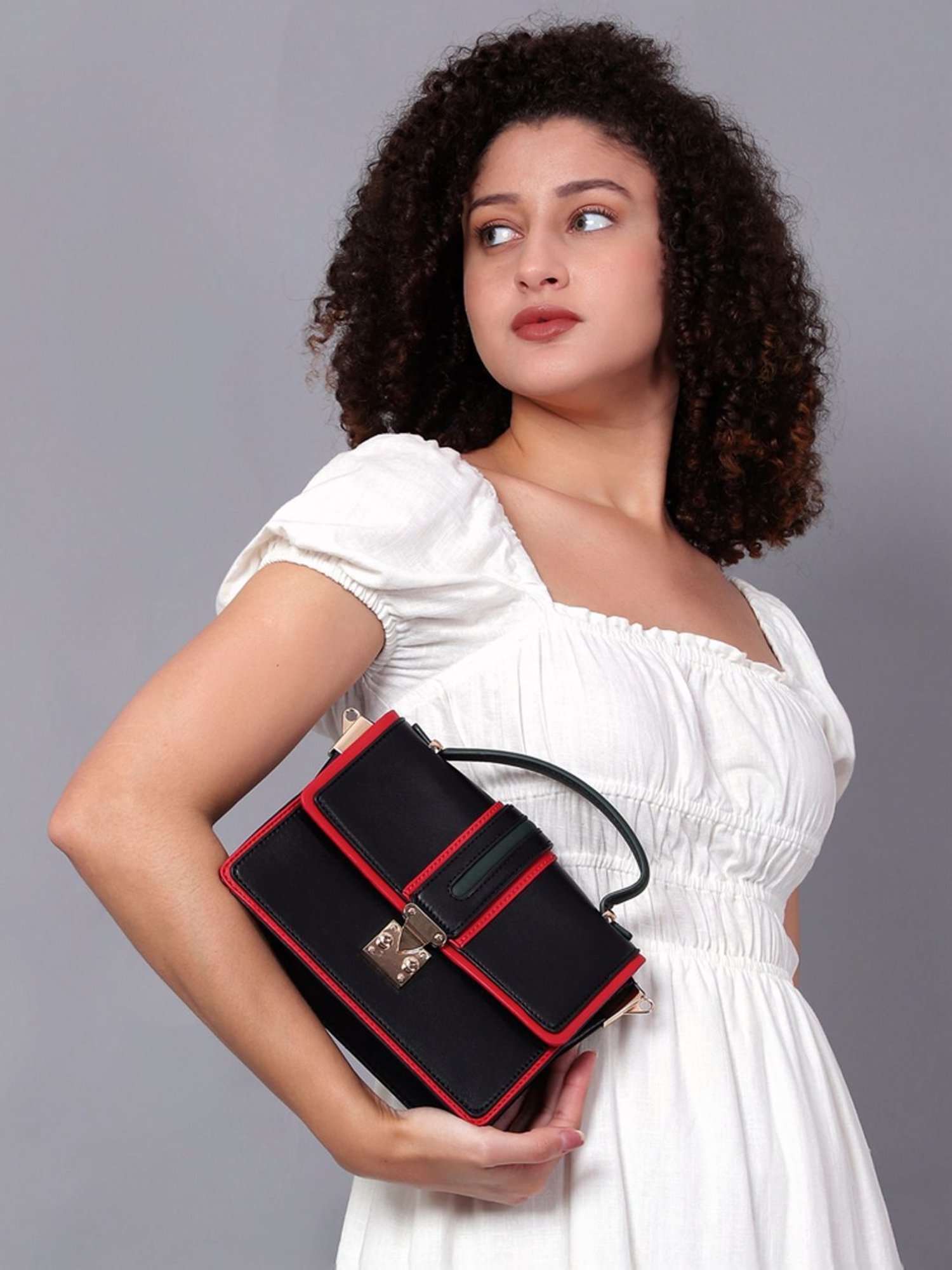 Carlton London Black Solid Medium Satchel Handbag