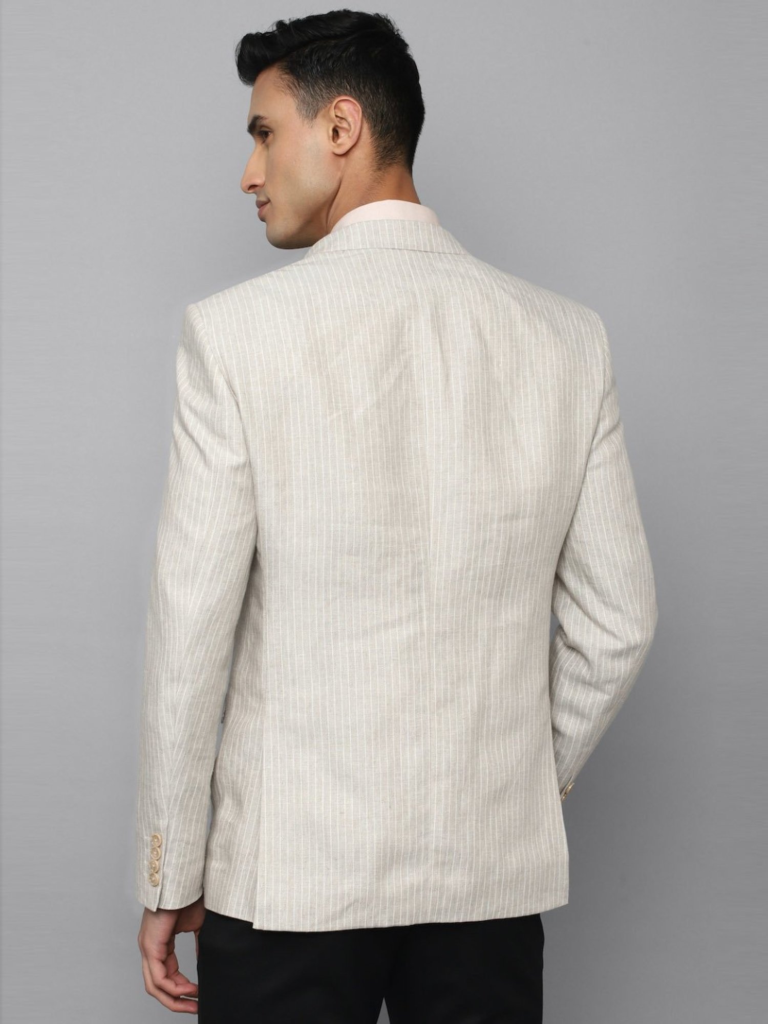 Louis Philippe Beige Linen Slim Fit Self Pattern Blazer